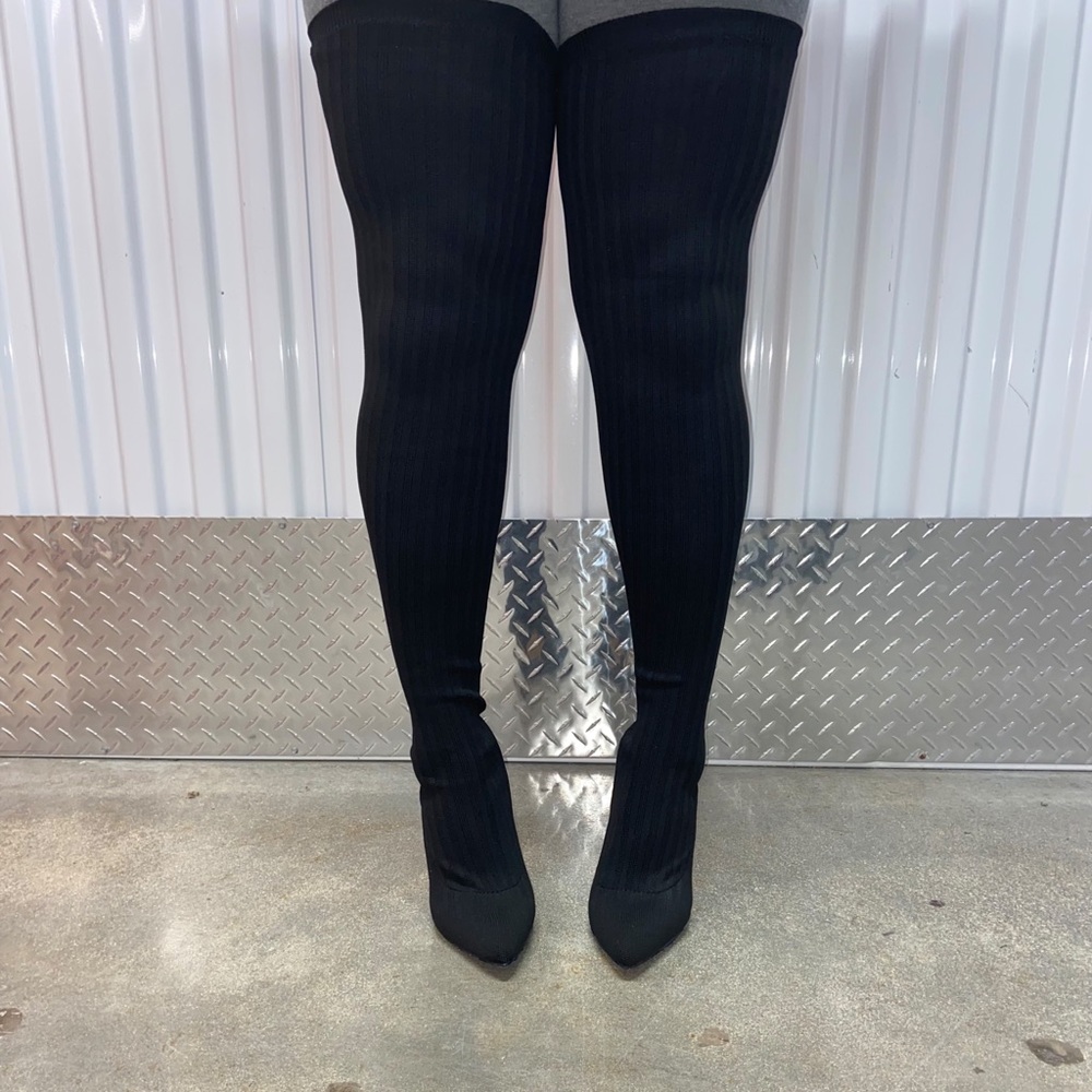 New Thigh high black Lycra fitted boots